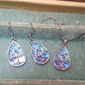 Silver and Blue Tree of Life Jewelry Set